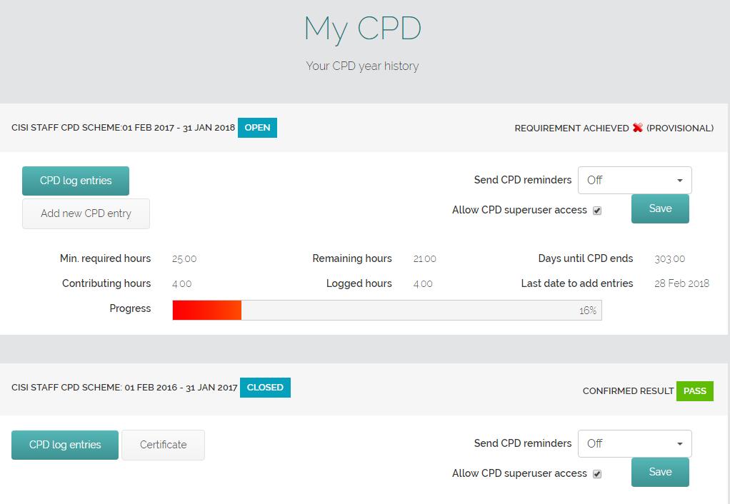 2.4 ALLOWING SUPERUSER ACCESS TO YOUR CPD LOG BACKGROUND There is a setting on each person s CPD Log that enables the Firm Superuser to access it. This topic includes instructions for achieving this.