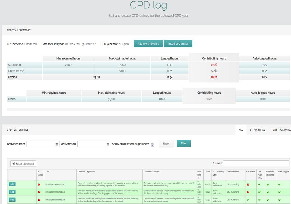 3. Click on CPD log entries on the