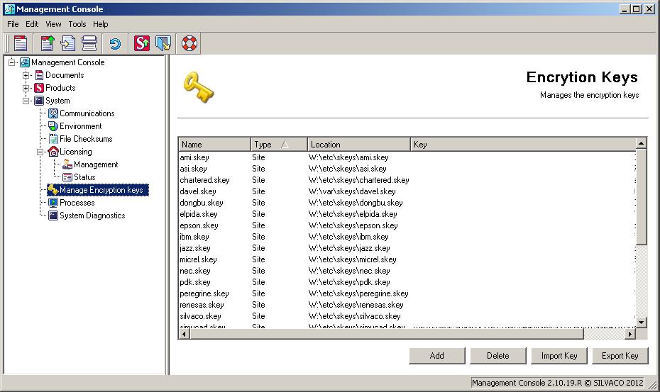System Screen Actions 2.4.6 Manage Encryption Keys The Manage Encryption keys screen (Figure 2-20) displays the current encryption keys available in the installation area.