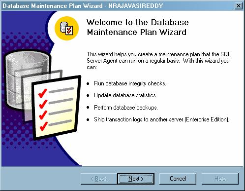 4. Right click on Management > Database Maintenance Plan and select New Maintenance Plan.