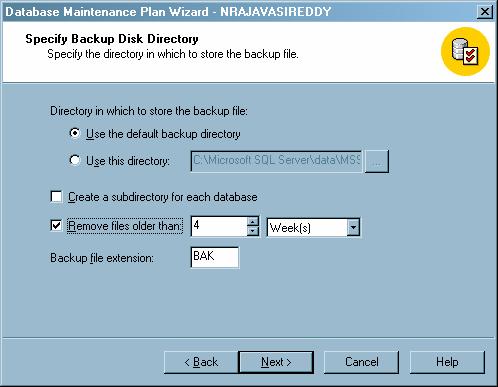 9. On the Specify Backup Disk Directory page, use the default directory to store the backup file or specify a custom directory.