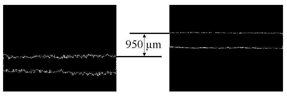 In this way, the laser trace outline can be analysed using a gradient method. FIG.9: IMAGE WITHOUT FILM H r =0 µm. FIG.10: IMAGE WITH LIQUID FILM H r =950 µm.