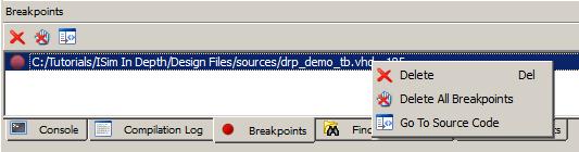 vhd Setting a breakpoint causes the simulator to stop every time the signal drp_multiply is assigned a value.