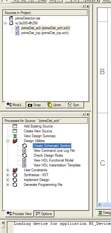 Step 1.2 Creating a Schematic Symbol for a Digital Logic Model Make the Sources pane and the Processes pane both visible. Select the schematic labeled primedet_sch in the Sources pane.