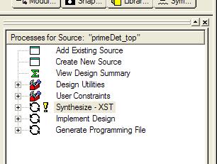 Step 2 Synthesize the Circuit. Select the top-level schematic in the Sources pane. Select the Process View tab in the Processes pane. Double click on the Synthesize XST item in the Processes pane.