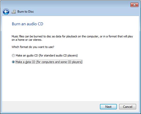 10. Select Make a data CD on the Burn Audio CD window. 11. When the progress bar finishes it will automatically close the dialog box and the CD drive opens so you can remove your disk. 12.