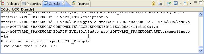 Figure 5-15. Console view The console shows output from the compiler. Make sure that this ends with a Build complete.