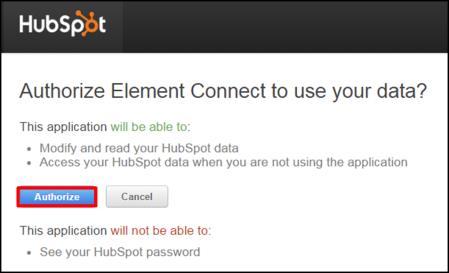 6. If you are already signed in to your HubSpot account, you will be prompted to allow Element Connect to use your HubSpot data.