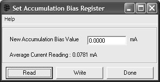 Set Accumulation Bias Register The user can bring up the Set Accumulation Bias Register window by left clicking the Set Acc Bias button.