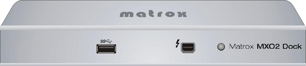 0 Thunderbolt port (see Connecting MXO2 Dock to your MXO2 system on page 188) Status LED (see Understanding the MXO2 Dock status LED on page 193) Matrox MXO2 Dock (back view) HDMI output Host (see