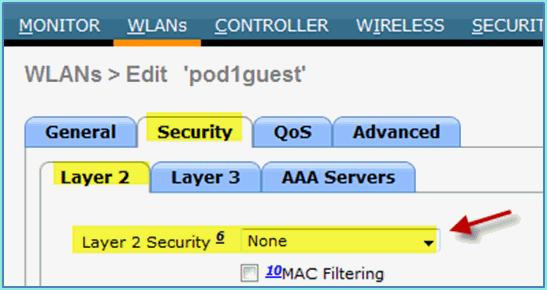6. Navigate to guest WLAN > Security > Layer3 tab and enter the following:
