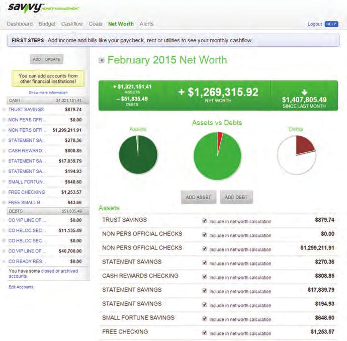 Savvy Money Management Net Worth: Monitor your current assets and debts in