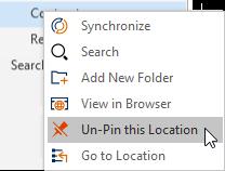The location is now available in your selected stream in the Streams area of the folder list. Go To Location Structure (i.e. sub-folders and Document Sets) is not reflected in a pinned location.