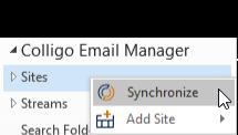 All Sites To synchronize all sites, use one of the methods described below: Click Sync on the Outlook ribbon and then choose