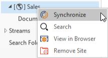 Figure 17: Synchronize all sites from the Outlook ribbon Figure 18: Synchronize all sites from the folder list If you haven t