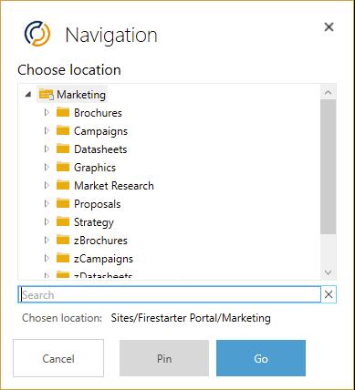 When you click on the, the Navigation popup is displayed: Figure 26: Navigation popup There is no limit set in this popup and locations will expand for as many locations as you have.