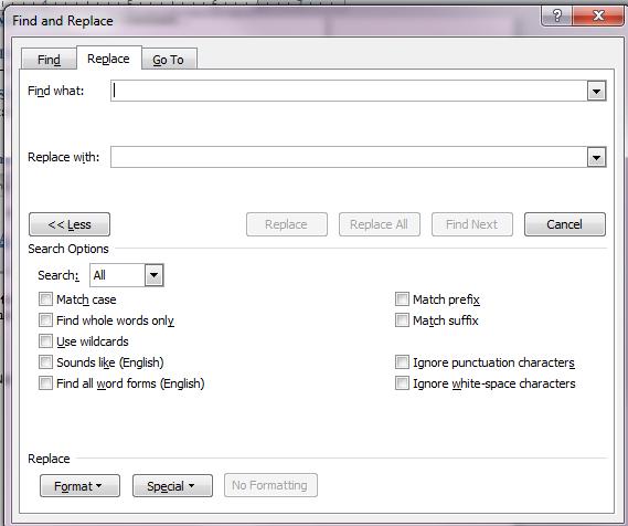 Figure 8. Editing Group Figure 9. Advanced Find and Replace Dialogue Box 2.5. PASTE OPTIONS.