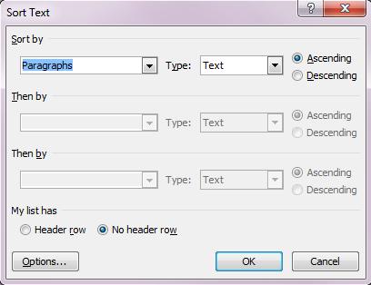 Figure 12. Locating the Sort Button b. Generally, you can keep the default settings in the Sort Text dialogue box.