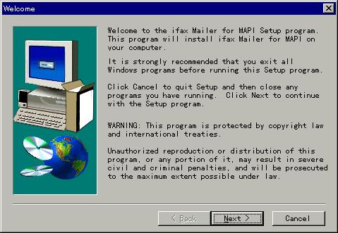 13. When the installer is started normally, the screen title "Welcome" will be displayed. Click on "Next>" to continue installation.