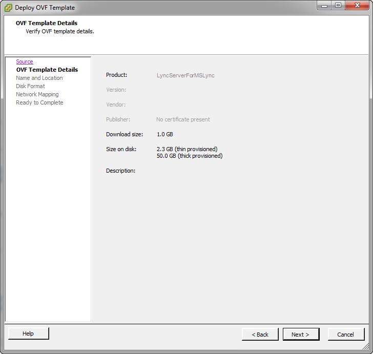 1. Using Vidyo Server for WebRTC Virtual Edition (VE) The dialog changes to OVF Template Details.