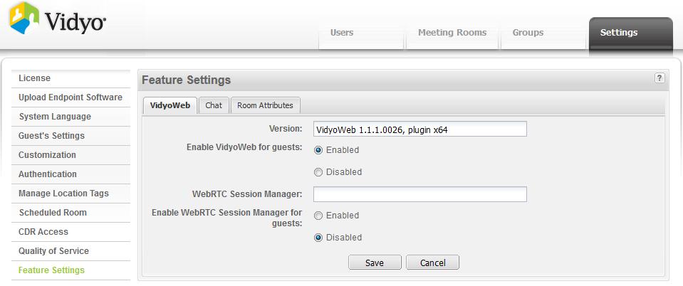 4. Configuring the VidyoPortal for WebRTC VidyoWeb version 3.2 and later works with both the VidyoWeb plugin and WebRTC. To enable VidyoWeb to work with your WebRTC cluster: 1.