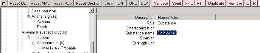 Type the name of the substance on the Name field of the look-up table, and enter.