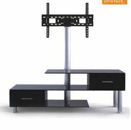 3 thick tempered glass shelf on top Two built-in drawers (180mm/ 7 H) hide A/V equipment yet still allow use of remote controls Interior