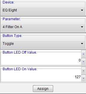 Each control section displays the name of the device and parameter it s assigned to (or - in the case of no assignment) for the selected page.