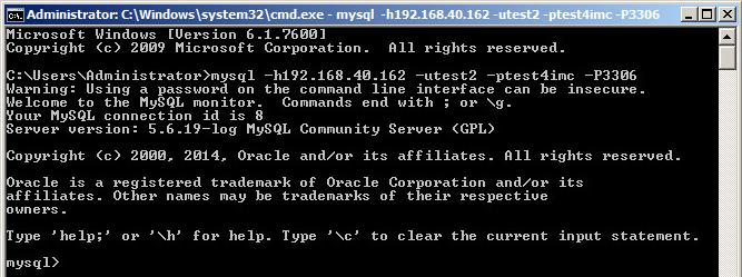 3. In the CLI window, enter the following command: mysql h192.168.40.