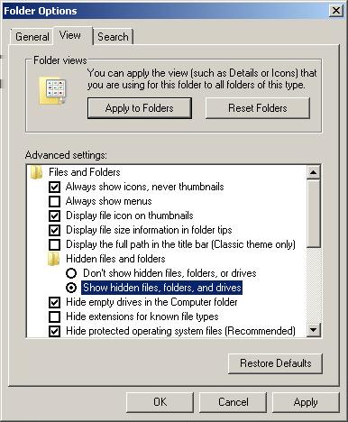 The Folder Options window appears. Figure 46 Displaying the Folder and search options window 3.