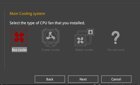4. Select a Main Cooling System BOX cooler, Tower cooler, Water cooler, or I m not sure, then click Next. 5. After selecting the Main Cooling System, click Next then click Yes to start the OC Tuning.