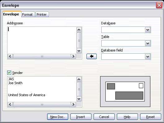 Printing envelopes Printing envelopes involves two steps: setup and printing. To set up an envelope to be printed by itself or with your document: 1) Click Insert > Envelope from the menu bar.