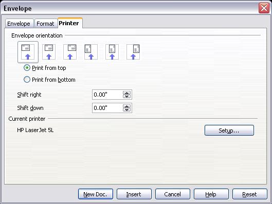 If you chose User defined in the Format list, then you can edit the sizes. 6) After formatting, go to the Printer page to choose printer options such as envelope orientation and shifting.