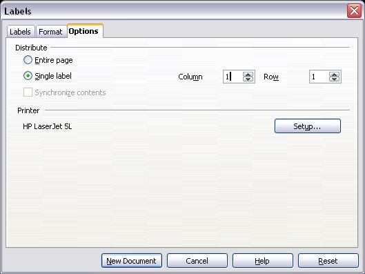 4) On the Format page, choose the pitch, sizes, margins, columns and rows for user-defined labels, or just verify with a brand of label stock you have loaded into the printer. Figure 11.
