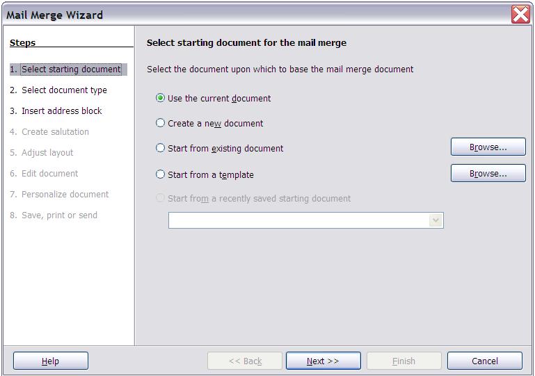 E-mailing a document to several recipients To e-mail a document to several recipients, you can use the features in your e-mail program or you can use OOo s mail merge facilities to extract email