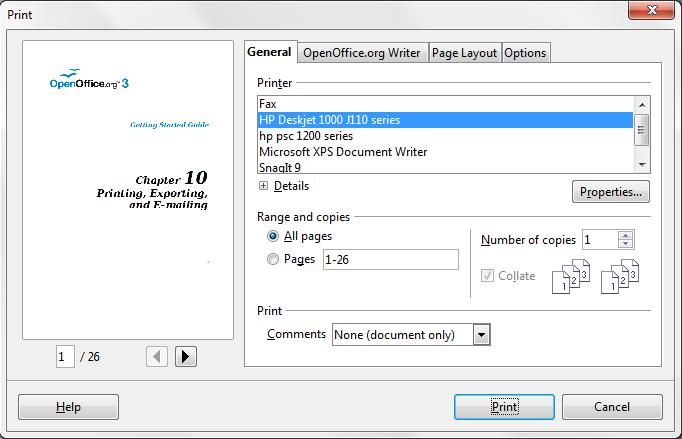 Introduction General information about printing and faxing documents from OOo is provided in the Getting Started guide. This chapter describes some items of particular interest to users of Writer.