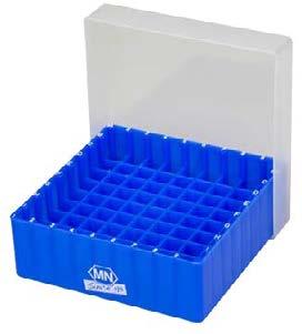 Snap ring vials and caps N 11 Vial rack for screw neck vials N 8, N 9, N 10 and crimp neck as well as snap ring vials N 11 Description Pack of REF 50 position polypropylene vial rack blue, for all