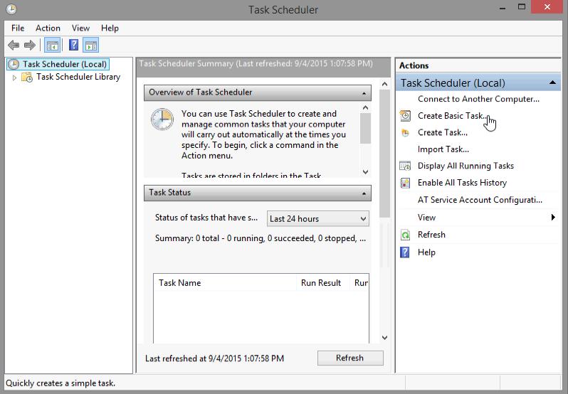Recommended Equipment A computer running Windows 8 Step 1: Open the Task Scheduler utility. a. Log on to Windows as an administrator. b.