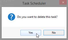 Step 5: Delete a scheduled task. a. To delete the Disk Cleanup task you created, select the Disk Cleanup task and click Delete in the right pane of the Task Scheduler window. b.