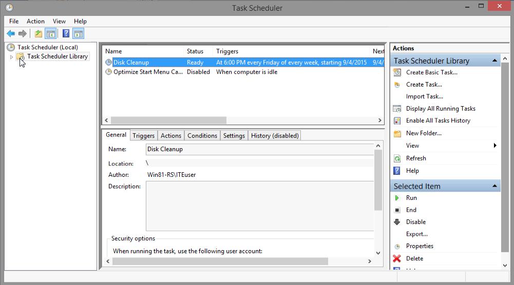 Step 3: Review and make changes to your scheduled task. a. In the left pane of the Task Scheduler window, select Task Schedule Library.