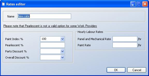 The Rates Editor is displayed. 2. Enter a name for the Rates Set and the rate details and click OK.