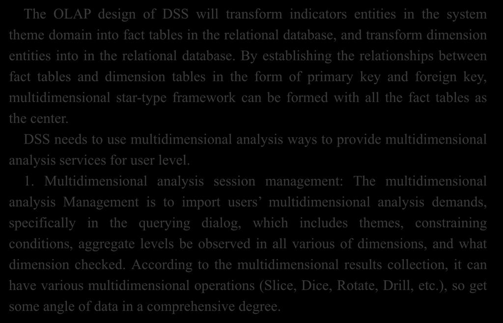 Multidimensional analysis session management: The multidimensional analysis Management is to import users multidimensional analysis demands, specifically in the querying