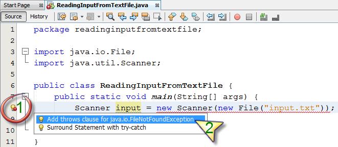 Notice changes: 4- Use Scanner methods, such as nextint(), nextlong(), next(), nextline(), to read input from your file. ReadingInputFromTextFile.