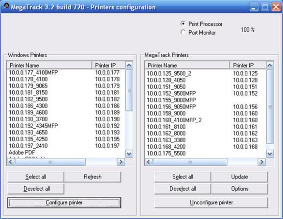 Printer Configuration This section explains how to select the printers that MegaTrack will track. This is only necessary if Manual configuration was chosen during MPC installation. 1.