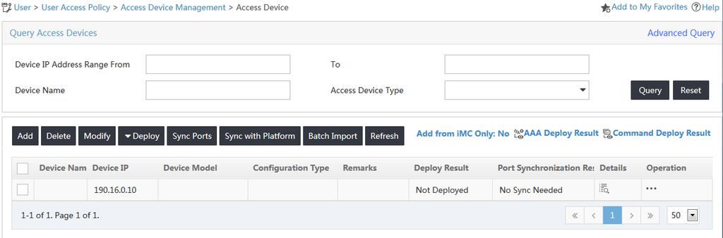 If the nas ip command is not configured on the switch, use the IP address of the interface (including VLAN interface) that connects to UAM as the IP address of the access device.