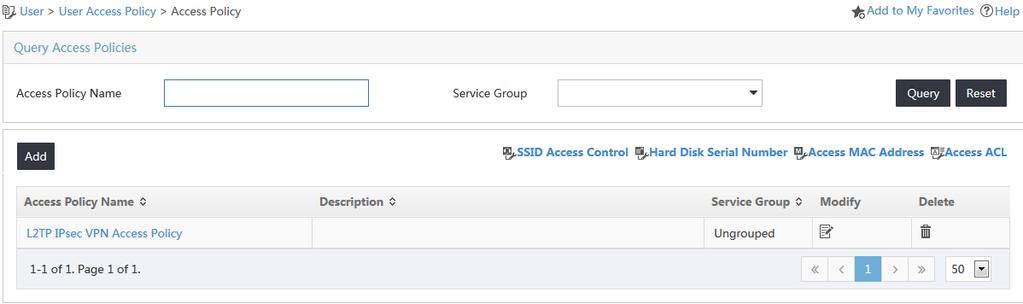 Figure 6 Viewing the new access device Configuring an access policy for LDAP authentication 1. Click the User tab. 2.