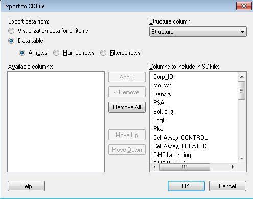 The following table explains the fields displayed in the Export to SDFile window, as shown above.
