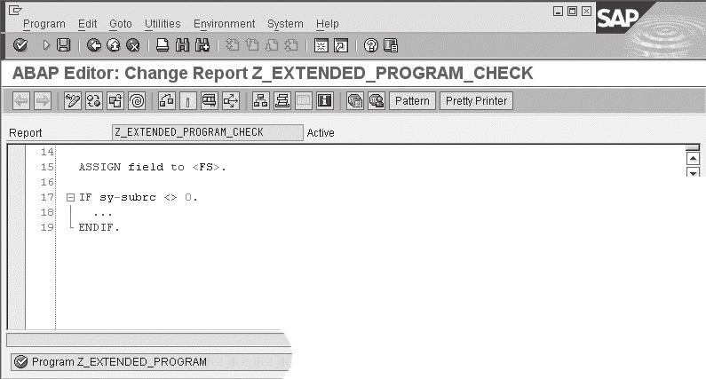 5 Warning of the Extended Program Check The program section shows a typical error in a syntactically correct program.