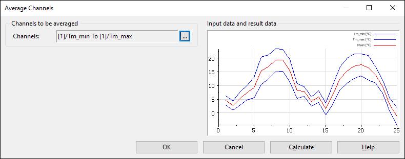 Chapter 4 Analyzing Data with Mathematical Functions DIAdem displays the dialog box similar to Figure 4-2. Figure 4-2. Averaging Minimum and Maximum Temperatures 5. Click OK. 6.