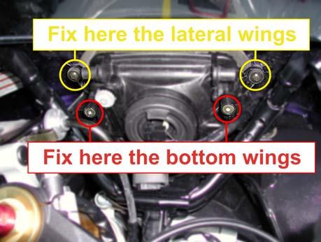 When the channels interface box has been placed (using Velcro or plastic wrappers), install the kit on the high beam. Figure 7: 4 screws position.
